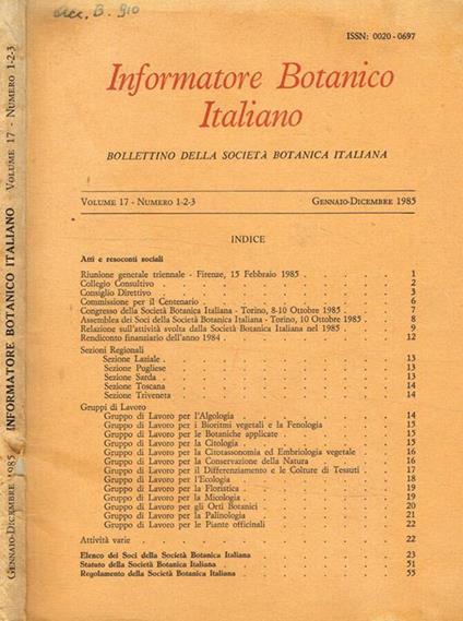 Informatore botanico italiano. Bollettino della societa botanica italiana. Vol.17, fasc.1/3, anno 1985 - Franco Pedrotti - copertina