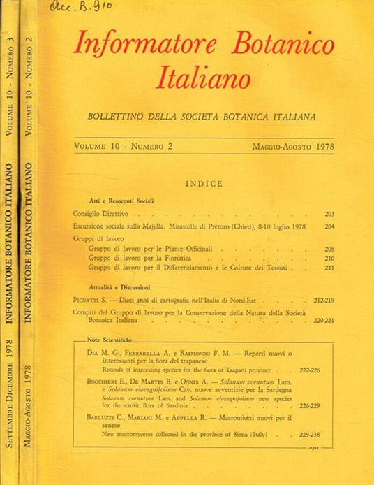 Informatore botanico italiano. Bollettino della societa botanica italiana. Vol.10, fasc.2, 3, anno 1978 - Paolo Meletti - copertina