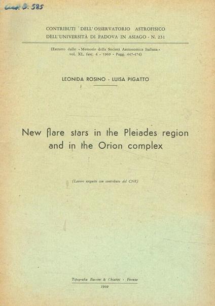 New flare stars in the pleiades region and in the Orion complex - Leonida Rosino - copertina