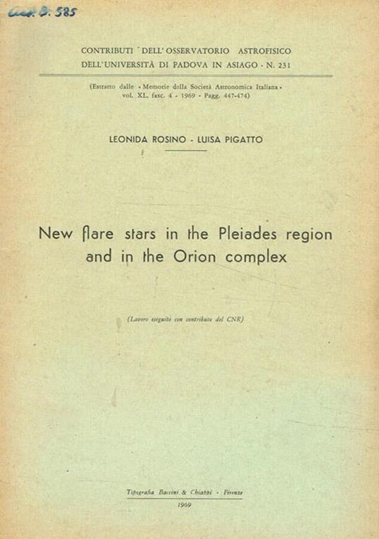 New flare stars in the pleiades region and in the Orion complex - Leonida Rosino - copertina