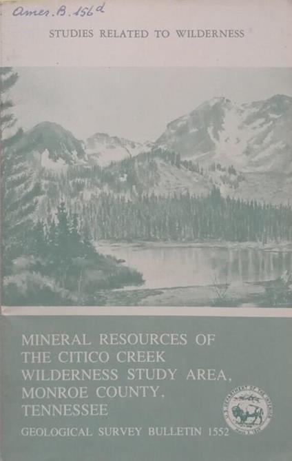 Mineral Resources of the citico creek wilderness study area, Monroe County, Tennessee - copertina