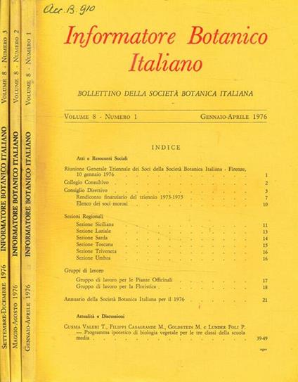 Informatore botanico italiano. Bollettino della societa botanica italiana. Vol.8, anno 1976, 3fasc - Paolo Meletti - copertina