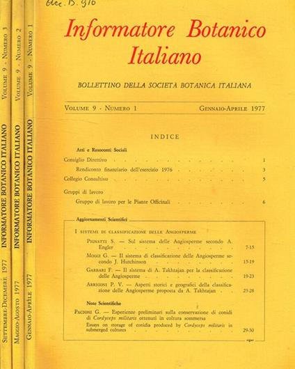 Informatore botanico italiano. Bollettino della societa botanica italiana. Vol.9, fasc.1, 2, 3, anno 1977 - Paolo Meletti - copertina