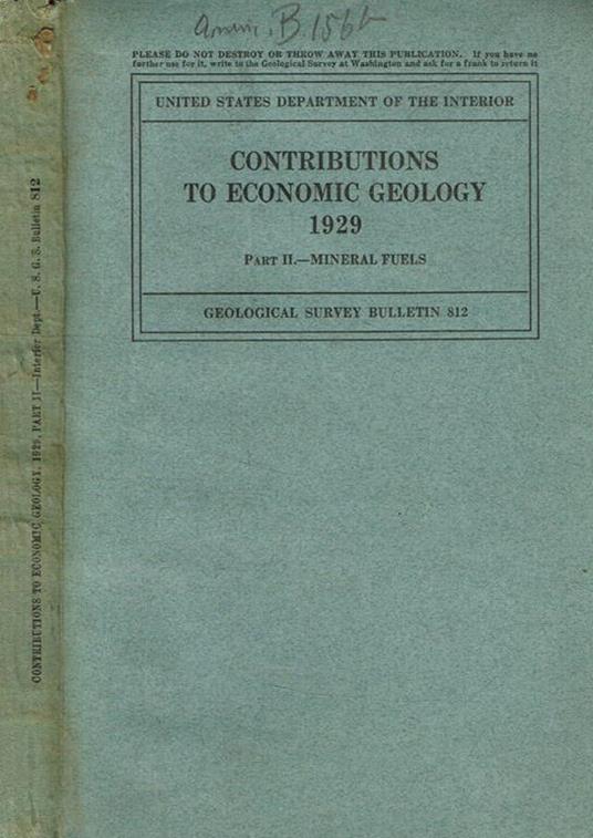 Contributions to economic geology (short papers and preliminary reports) 1929 - copertina