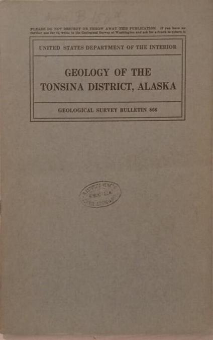 Geology of the Tonsina District, Alaska - copertina
