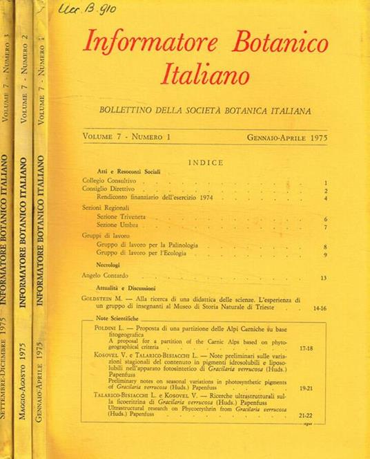 Informatore botanico italiano. Bollettino della societa botanica italiana. Vol.7, anno 1975, 3fasc - Paolo Meletti - copertina