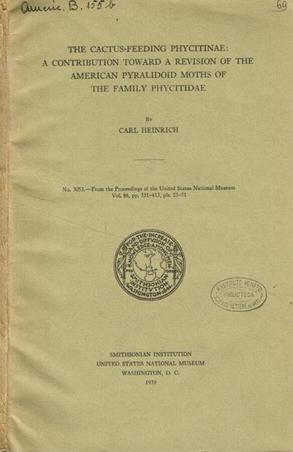 The cactus-feeding phycitinae: a contribution toward a revision of the american pyralidoid moths of the family phyditidae - copertina
