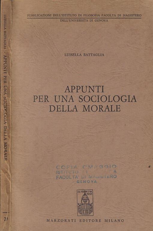 Appunti per una sociologia della morale - Luisella Battaglia - copertina