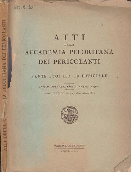 Atti della Accademia Peloritana dei Pericolanti vol XLIII-LI - copertina
