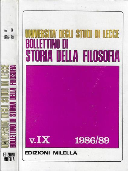Università degli Studi di Lecce Bollettino di Storia della Filosofia V. IX 1986-89 - Giovanni Papuli - copertina