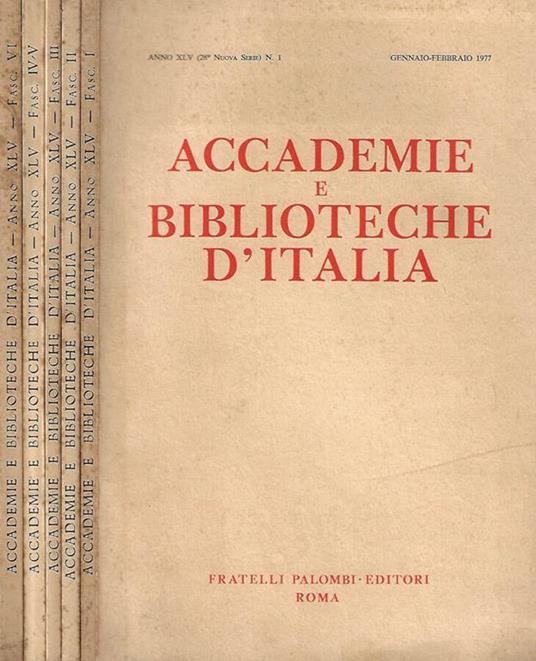 Accademie e Biblioteche D'Italia, anno XLV, nuova serie 1977 - copertina