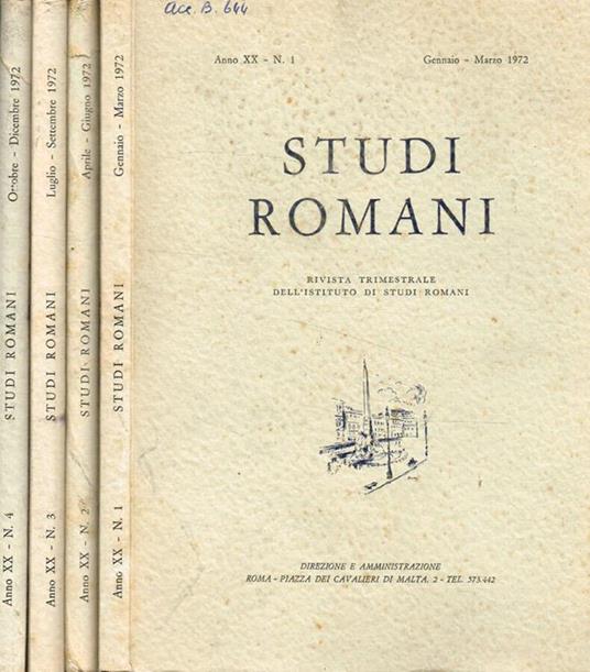 Studi Romani. Rivista trimestrale dell'istituto nazionale di studi romani. Anno 1972, 4voll - Pietro Romanelli - copertina