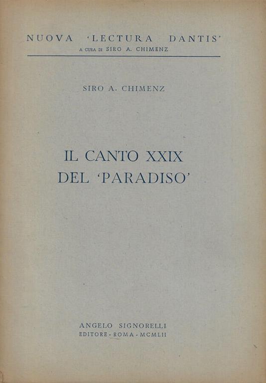 Il canto XXIX del Paradiso - Siro A. Chimenz - copertina