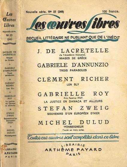 Les oeuvres libres. Recueil litteraire ne publiant que de l'inedit. N.S., n.23 - copertina