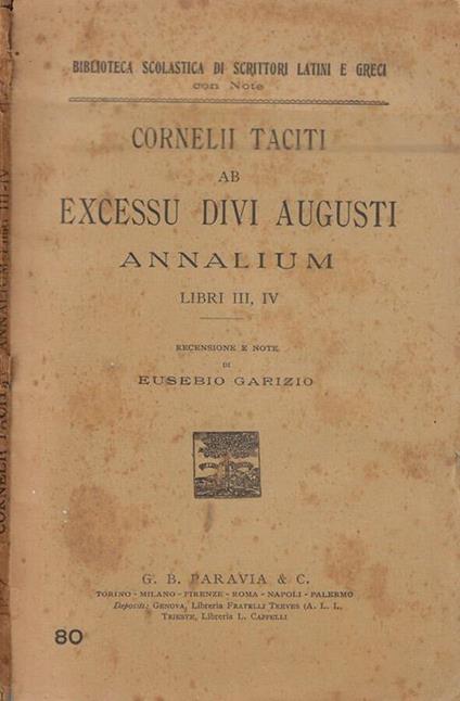 Cornelii Taciti ab excessu divi augusti annalium libri III, IV - P. Cornelio Tacito - copertina