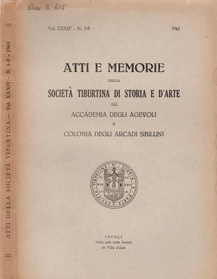 Atti e Memorie della Società Tiburtina di Storia e d'Arte già Accademia degli Agevoli e Colonia degli Arcadi Sibillini - Angelico da Civitavecchia - copertina