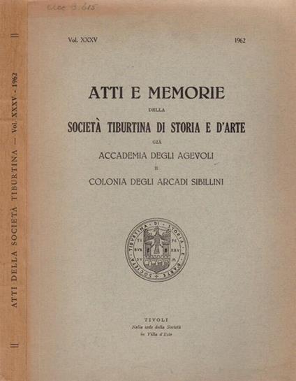 Atti e Memorie della Società Tiburtina di Storia e d'Arte già Accademia degli Agevoli e Colonia degli Arcadi Sibillini - Angelico da Civitavecchia - copertina
