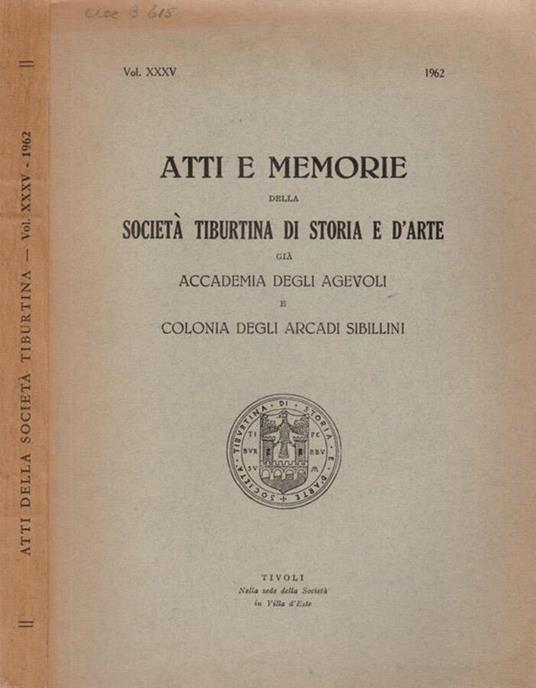 Atti e Memorie della Società Tiburtina di Storia e d'Arte già Accademia degli Agevoli e Colonia degli Arcadi Sibillini - Angelico da Civitavecchia - copertina