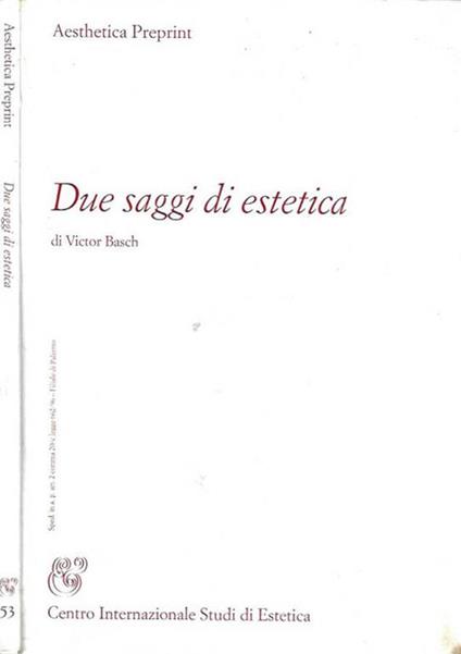 Due saggi di estetica - copertina