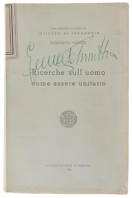 RICERCHE SULL'UOMO COME ESSERE UNITARIO - Fiorenzo Viscidi - copertina