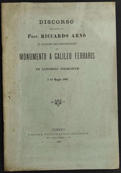 Discorso R. Arnò Inaugurazione Monumento Galileo Ferraris - Riccardo Paternò - copertina
