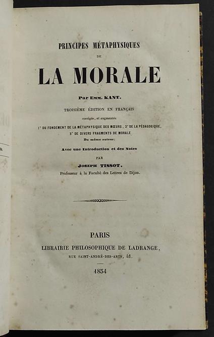Principes Métaphysiques de La Morale - copertina