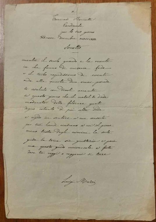 Sonetto al Cardinale Tommaso Bernetti legato Apostolico di Bologna "Per lo suo giorno XXnove Dicembre MDCCCXXX" - copertina