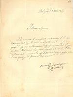 Lettera autografa e firmata da Zambrini di 6 righe in cui informa l'editore Palumbo di aver ricevuto un manoscritto. Datata Bologna, 25 Xbre