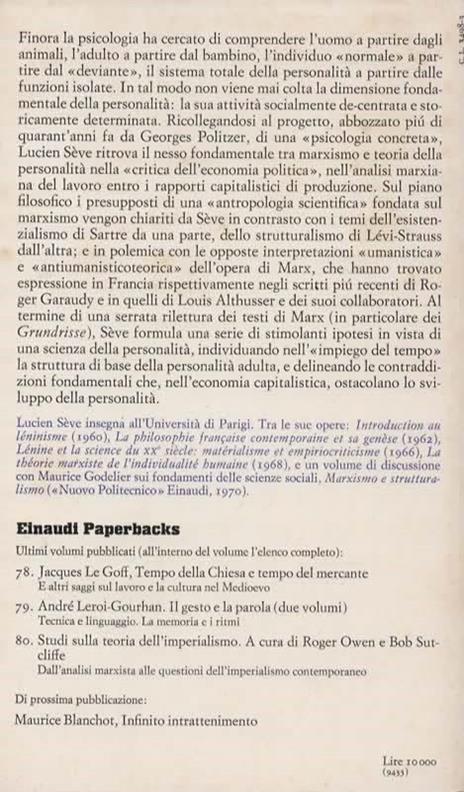 Marxismo e teoria della personalità. Proposte per una psicologia concreta - Lucien Sève - 2