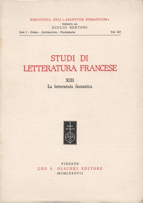 Studi di letteratura francese. XIII. La letteratura fantastica - copertina