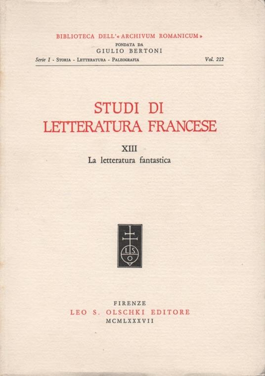 Studi di letteratura francese. XIII. La letteratura fantastica - copertina