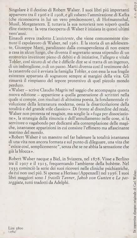 L' assistente. Con un saggio di Claudio Magris - Robert Walser - 2