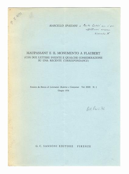 Maupassant e il monumento a Flaubert (con due lettere inedite e qualche considerazione su una recente Correspondance) - Marcello Spaziani - copertina
