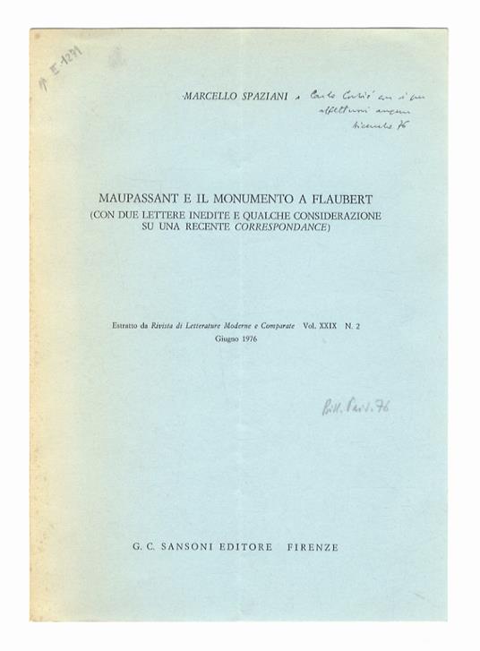 Maupassant e il monumento a Flaubert (con due lettere inedite e qualche considerazione su una recente Correspondance) - Marcello Spaziani - copertina