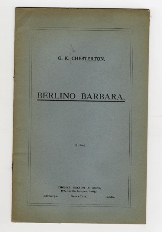 Berlino barbara - Gilbert K. Chesterton - copertina