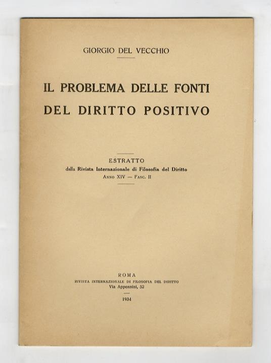 Il problema delle fonti del diritto positivo - Giorgio Del Vecchio - copertina