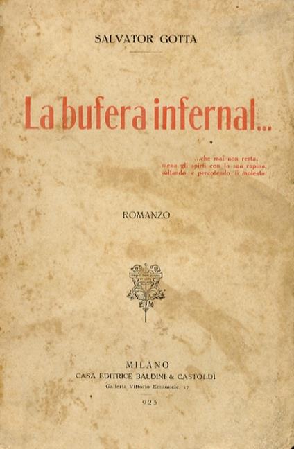 La bufera infernal... Romanzo - Salvatore Gotta - copertina