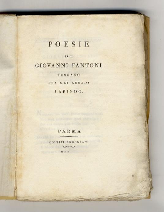 Poesie di Giovanni Fantoni toscano fra gli arcadi Labindo - Giovanni Fantoni - copertina