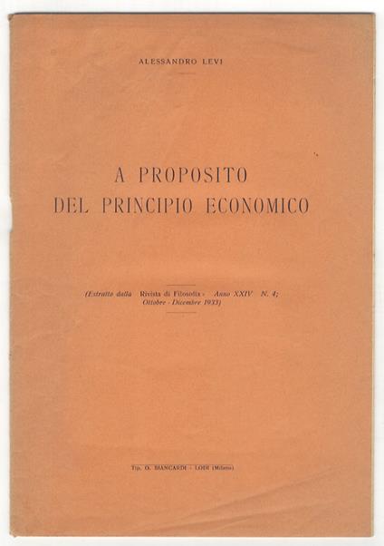 A proposito del principio economico - Alessandro Levi - copertina