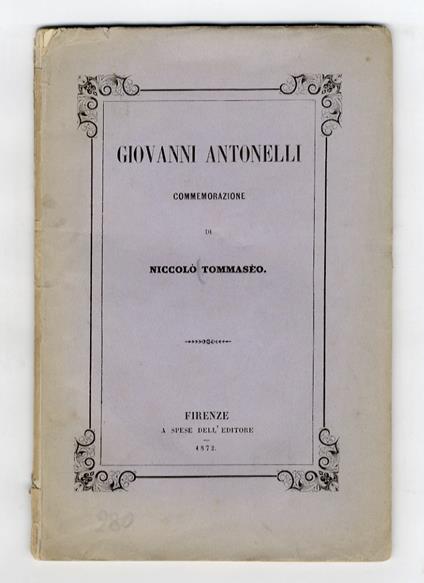 Giovanni Antonelli. Commemorazione - Niccolò Tommaseo - copertina