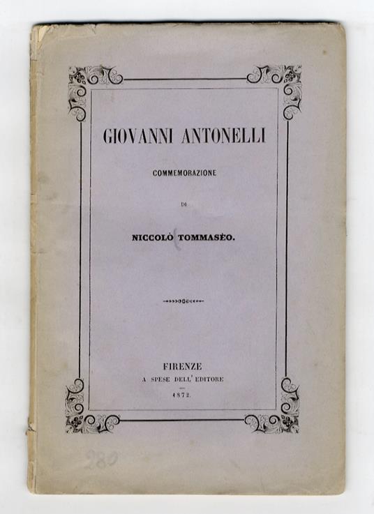 Giovanni Antonelli. Commemorazione - Niccolò Tommaseo - copertina