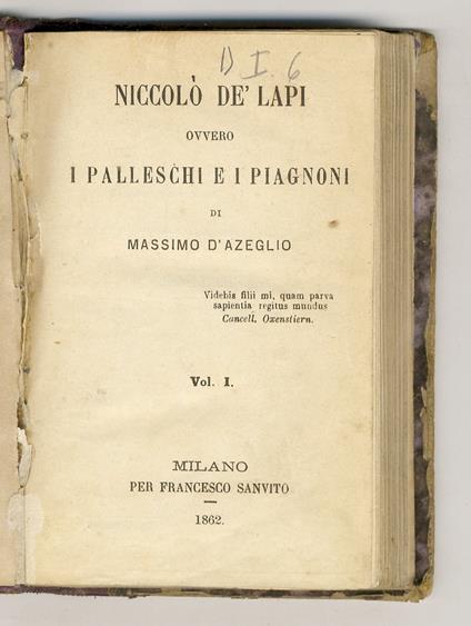 Niccolò de' Lapi, ovvero i Palleschi e i Piagnoni - Massimo D'Azeglio - copertina