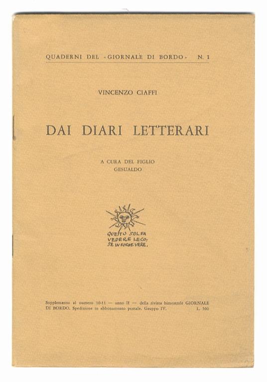 Dai diari letterari. A cura del figlio Gesualdo - Vincenzo Ciaffi - copertina