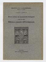 Brevi notizie sui manoscritti bolognesi conservati nella Biblioteca comunale dell'Archiginnasio