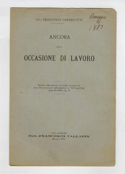 Ancora sulla occasione di lavoro - Francesco Carnelutti - copertina