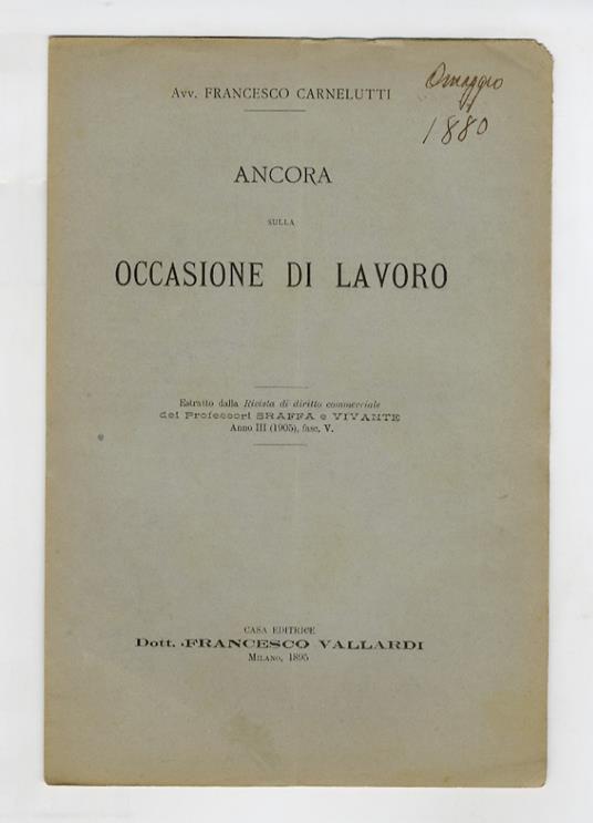 Ancora sulla occasione di lavoro - Francesco Carnelutti - copertina