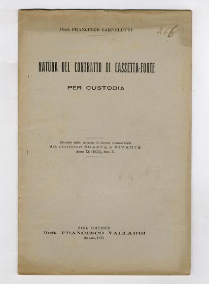 Natura del contratto di cassetta-forte per custodia - Francesco Carnelutti - copertina