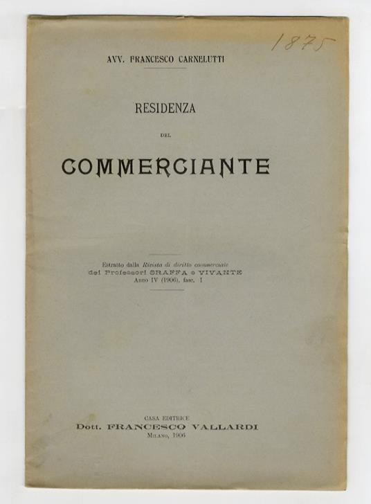 Residenza del commerciante - Francesco Carnelutti - copertina