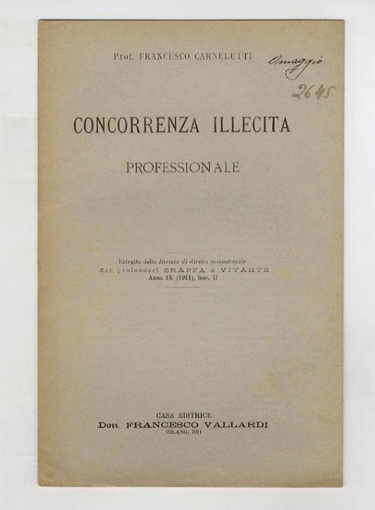 Concorrenza illecita professionale - Francesco Carnelutti - copertina