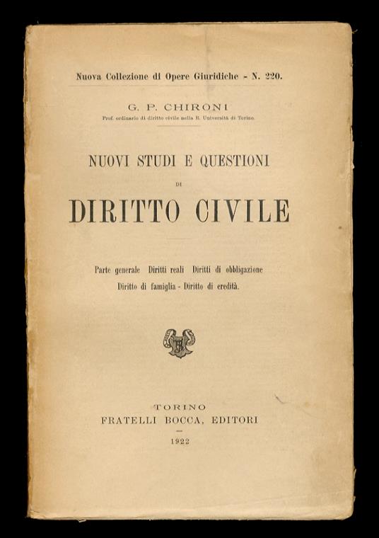 Nuovi studi e questioni di diritto civile - G. Pietro Chironi - copertina